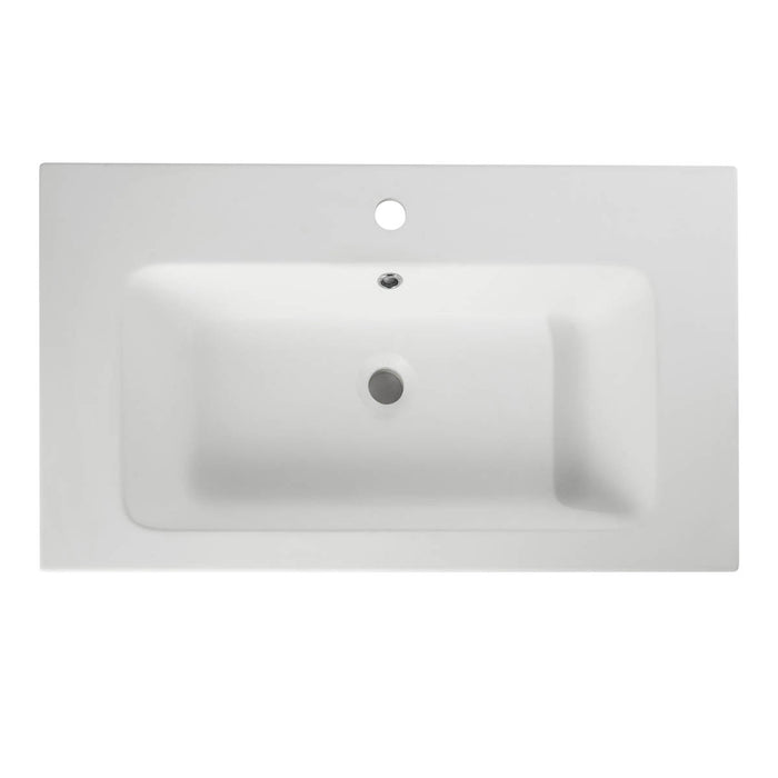 Bathroom Sink Basin Matt White Resin Rectangular Wall Mounted Modern (W)80cm - Image 3