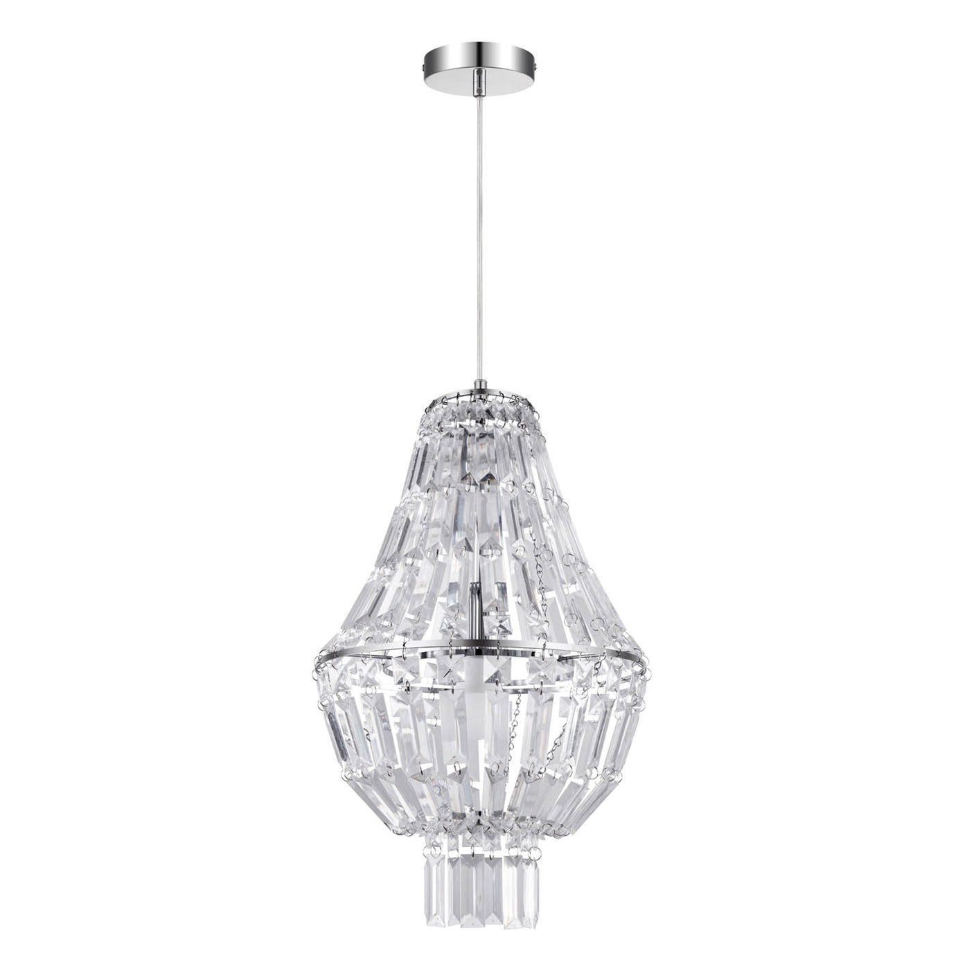 Pendant Ceiling Light Chandelier Crystal Beads Chrome Elegant Living Room 28W - Image 1