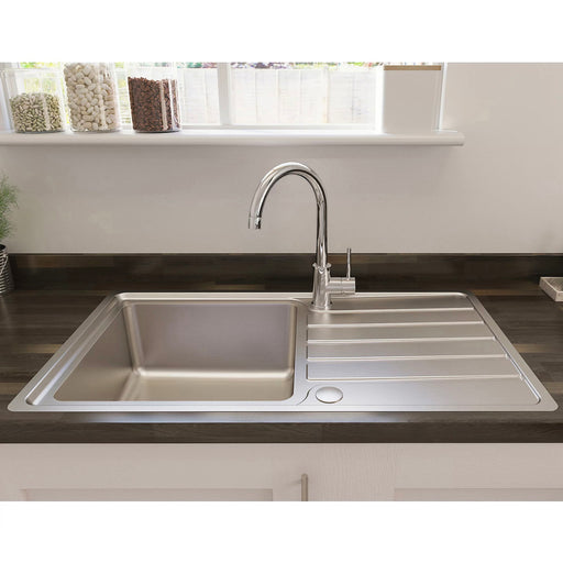 Kitchen Sink 1 Bowl Stainless Steel Reversible Drainer Rectangular Modern - Image 1