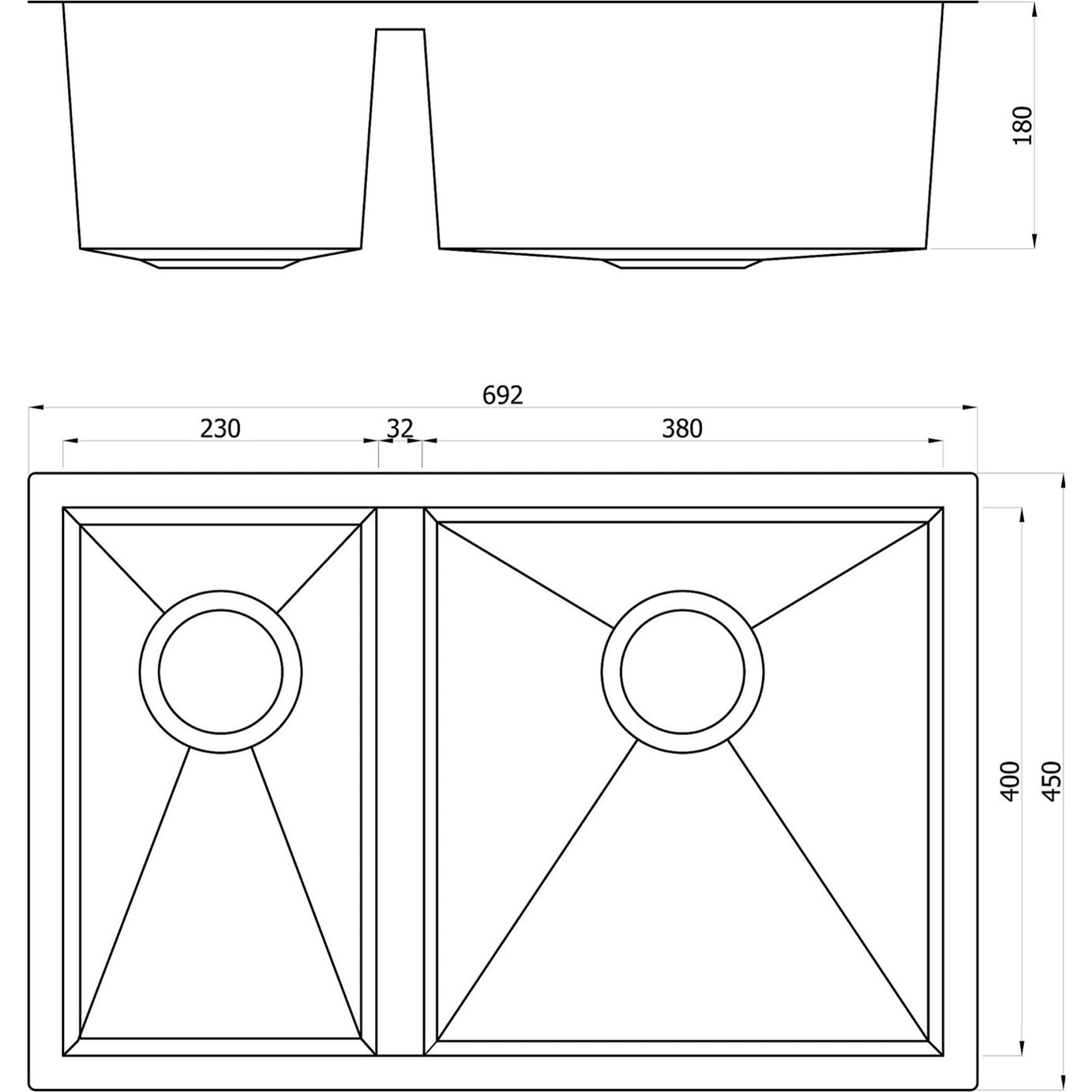Kitchen Sink 1.5 Bowl Stainless Steel Rectangular Basin Modern (W)45x(L)69.2cm - Image 3