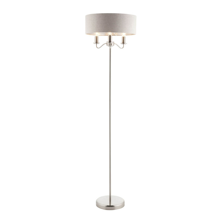 Floor Lamp Grey Nickel Effect Classic Drum Shade Bedroom Livingroom 1.5m - Image 3