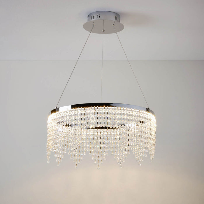 Ceiling Light Pendant LED Chandelier Chrome Warm White 900lm Modern Crystals 25W - Image 2