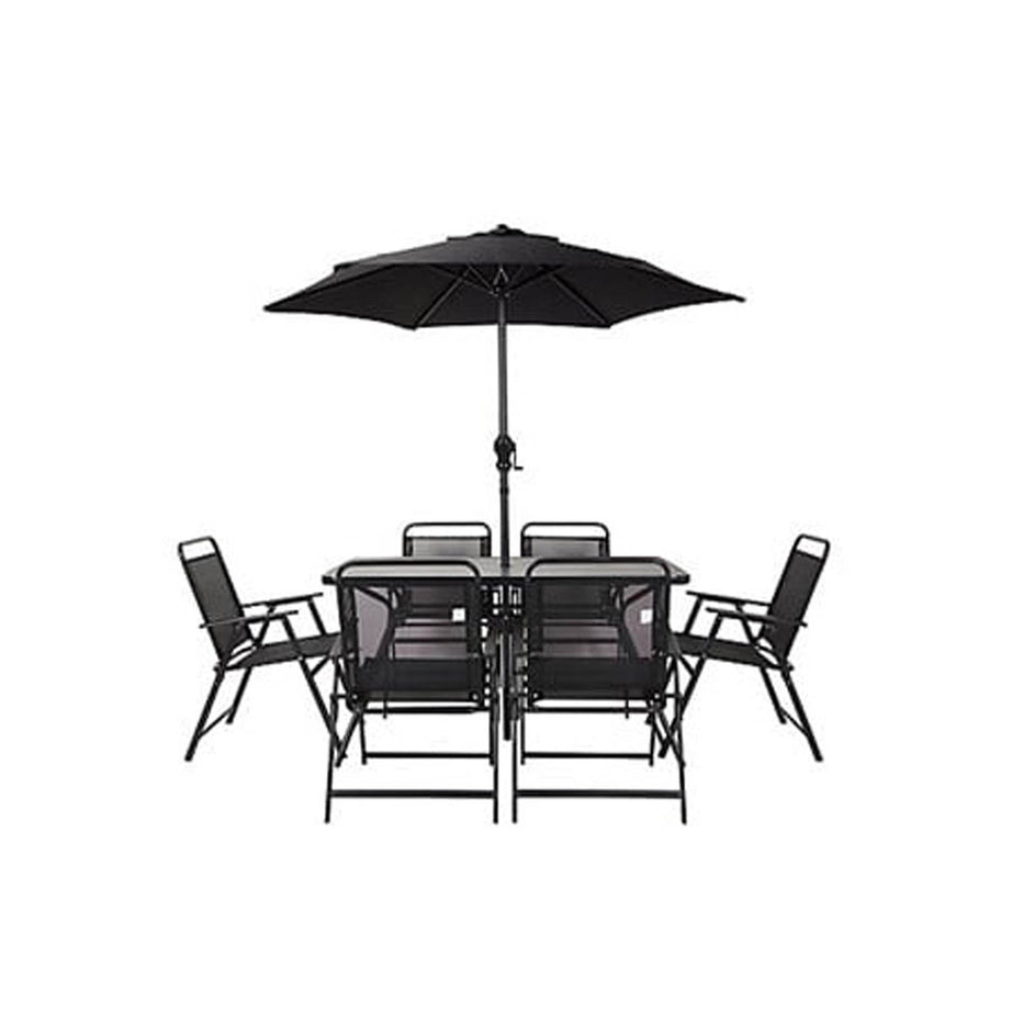 Outdoor 6 Seater Dining Set Matt Black Metal Foldable Durable Comfortable - Image 1
