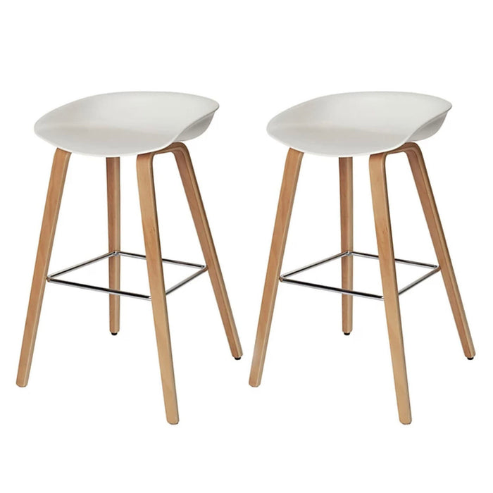 GoodHome Bar Stool With Footrest Plywood Unpadded White & Natural Pack of 2 - Image 1