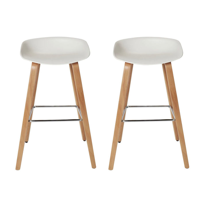 GoodHome Bar Stool With Footrest Plywood Unpadded White & Natural Pack of 2 - Image 2