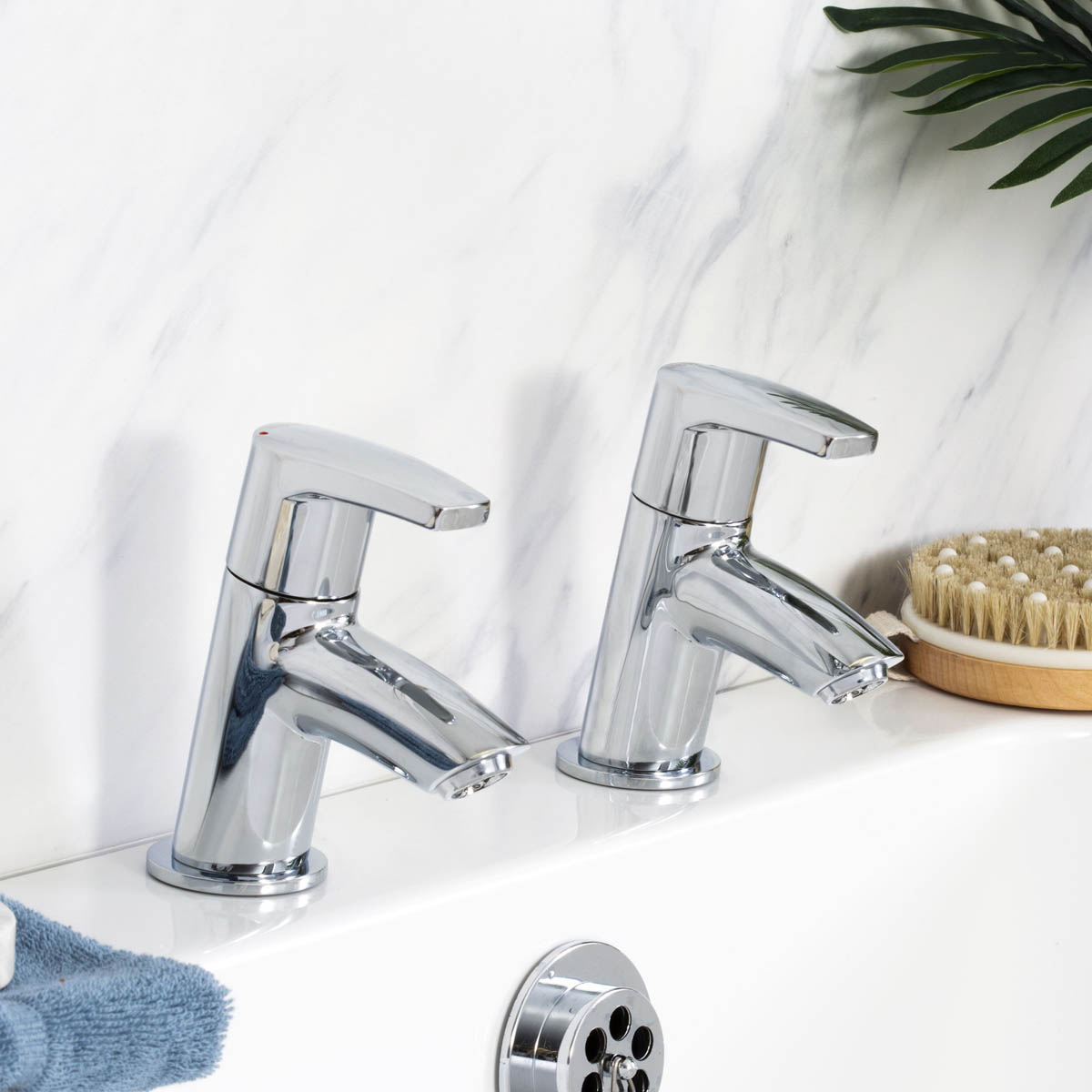 Bristan Bath Filler Pillar Taps Chrome Lever ¼ Turn Bathroom Cold Hot Pair - Image 2