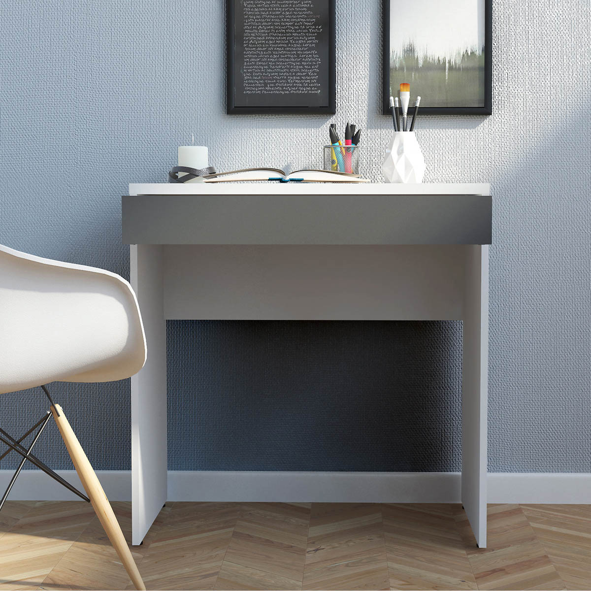 Tvilum Desk Home Office Grey 1 Drawer Compact Workstation (H)765 (W)747 (D)482mm - Image 1