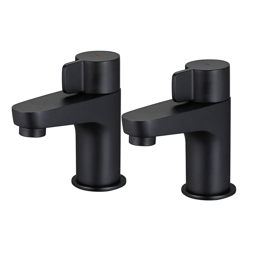 Bath Pillar Taps Pair Black Modern Bathroom Single Lever Cavally Stylish - Image 1