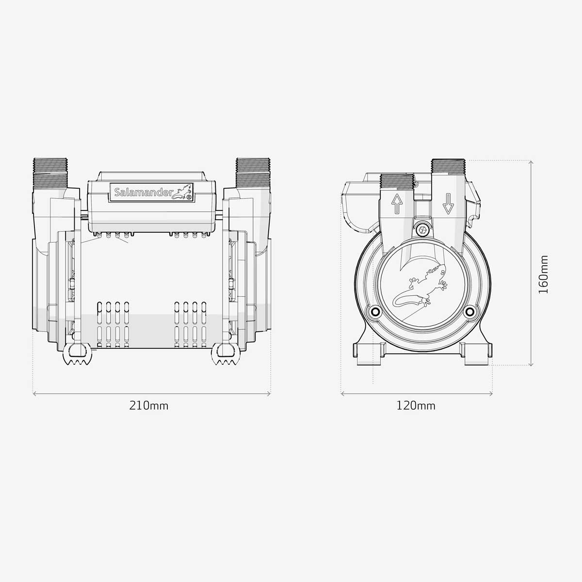 Salamander Pumps Shower Pump CTFORCE-30PT Twin Brass 3 bar Regenerative - Image 2