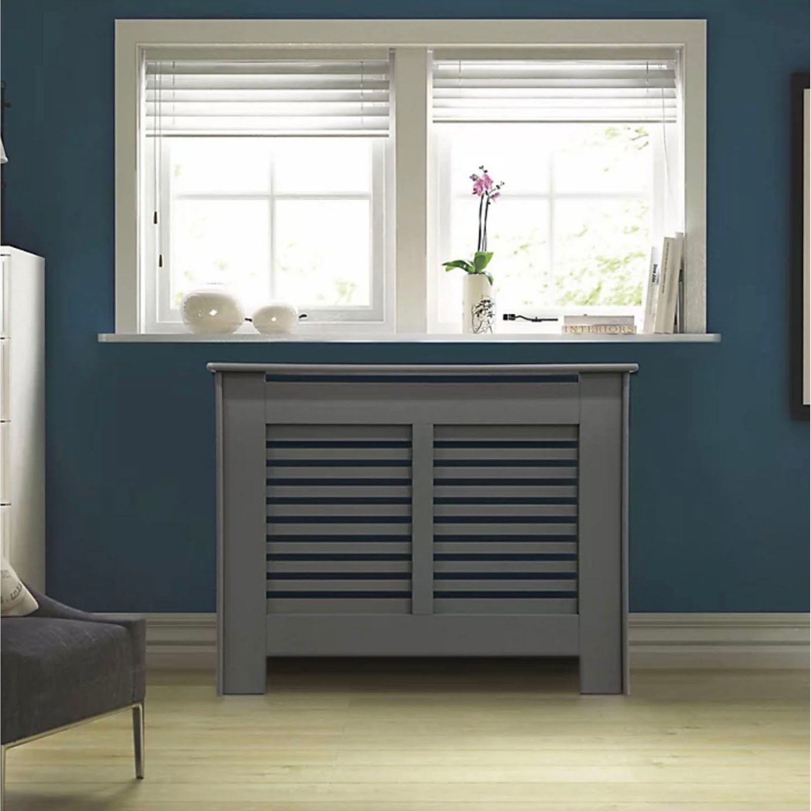 Radiator Cover Grey Horizontal Slate Design MDF (H)800 x (W)1020 X (D)180mm - Image 1