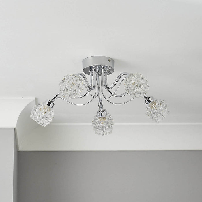 Bathroom LED Ceiling Light 5 Lamp Glass Transparent Steel Chrome Effect - Image 2