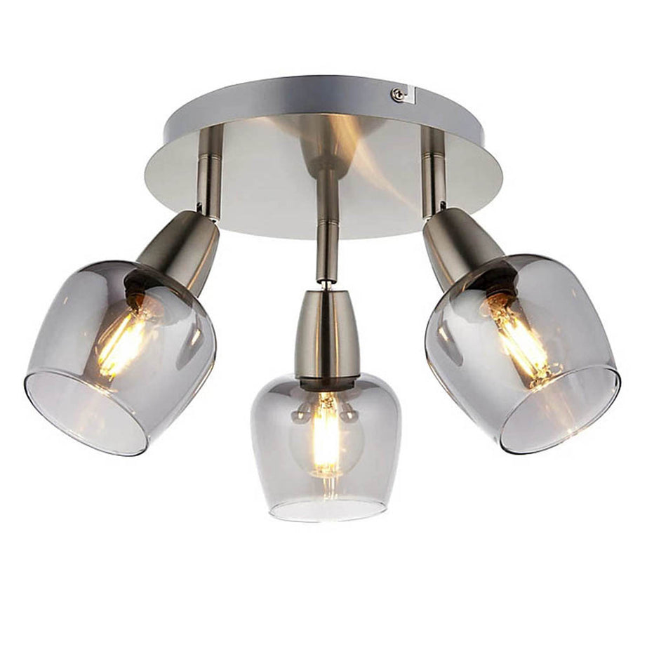 Ceiling Spot Light 3 Lamp Satin Nickel Effect Mains Smoked Glass IP20 6W 240V - Image 1