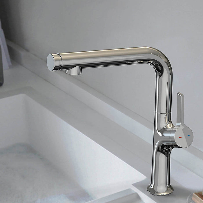 Mixer Tap Side Lever Push Button L Shaped Slim Chrome Effect Contemporary - Image 2