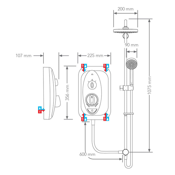 Mira Electric Shower 10.8kW Matt White Chrome 2 Spray Pattern Round Twin Head - Image 2