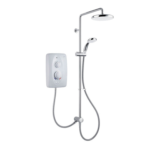 Mira Electric Shower 9.5kW Matt White Chrome 2 Spray Pattern Round Twin Head - Image 1