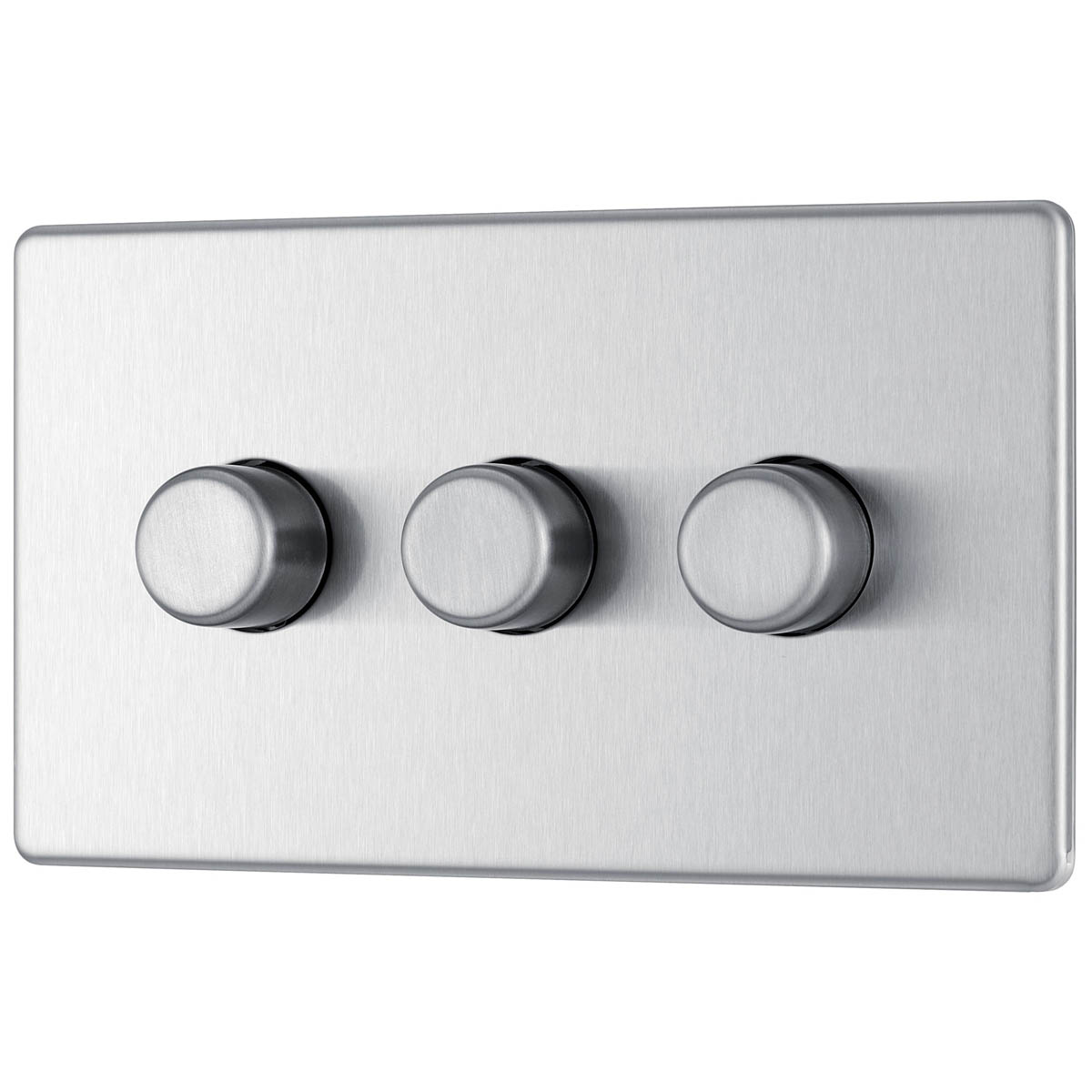 Dimmer Switch 3 Gang 2 Way Brushed Steel 400W Screwless LED Halogen Incandescent - Image 1
