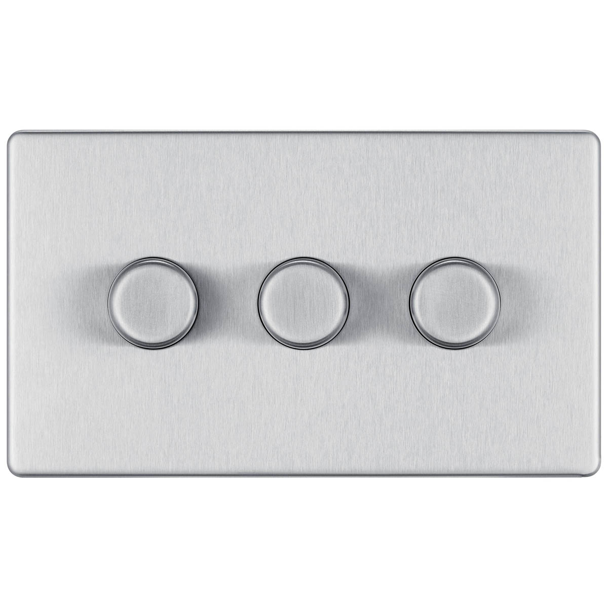 Dimmer Switch 3 Gang 2 Way Brushed Steel 400W Screwless LED Halogen Incandescent - Image 2