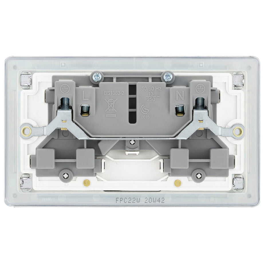 Double Switched Socket 13A 2 Gang Stainless Steel Chrome Effect Screwless 5 Pack - Image 4