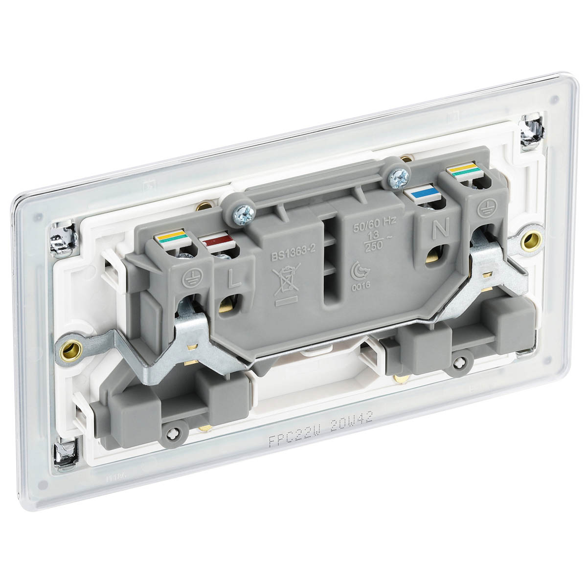 Double Switched Socket 13A 2 Gang Stainless Steel Chrome Effect Screwless 5 Pack - Image 6