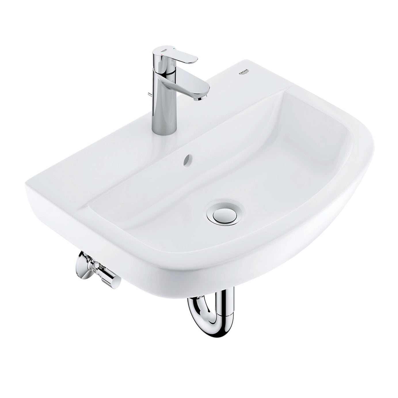 Grohe Cloakroom Wall Hung Basin Set 553mm Gloss White Mixer Tap - Image 1