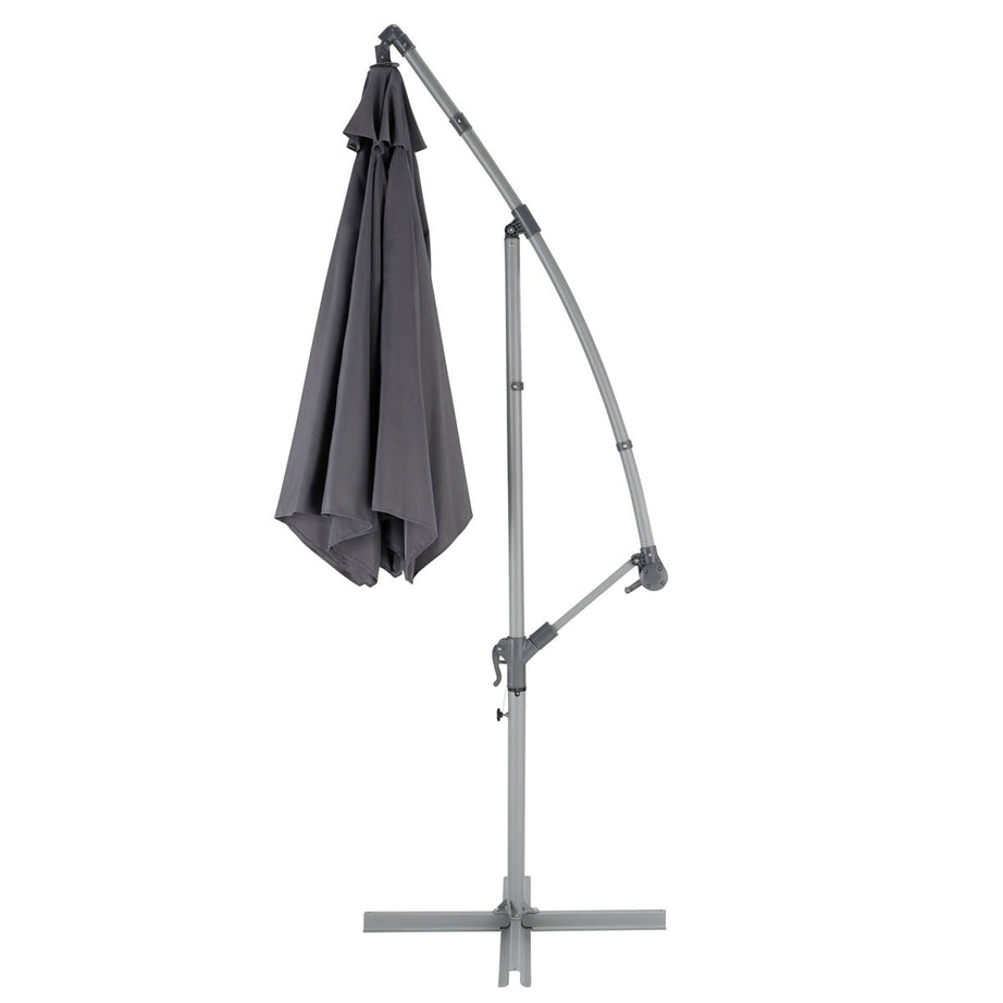 Garden Parasol Umbrella Steel Grey Overhanging Outdoor Sun Shade Canopy 2.98m - Image 2