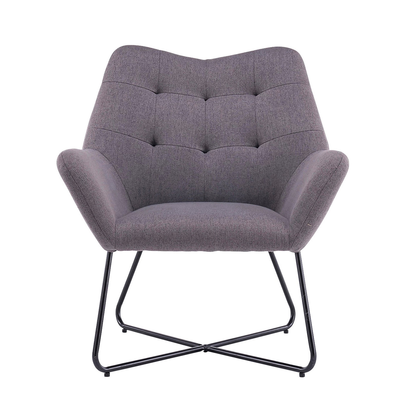 Turio Stone Grey Linen Effect Chair With Black Metal Legs H865mm W750mm D800mm - Image 1