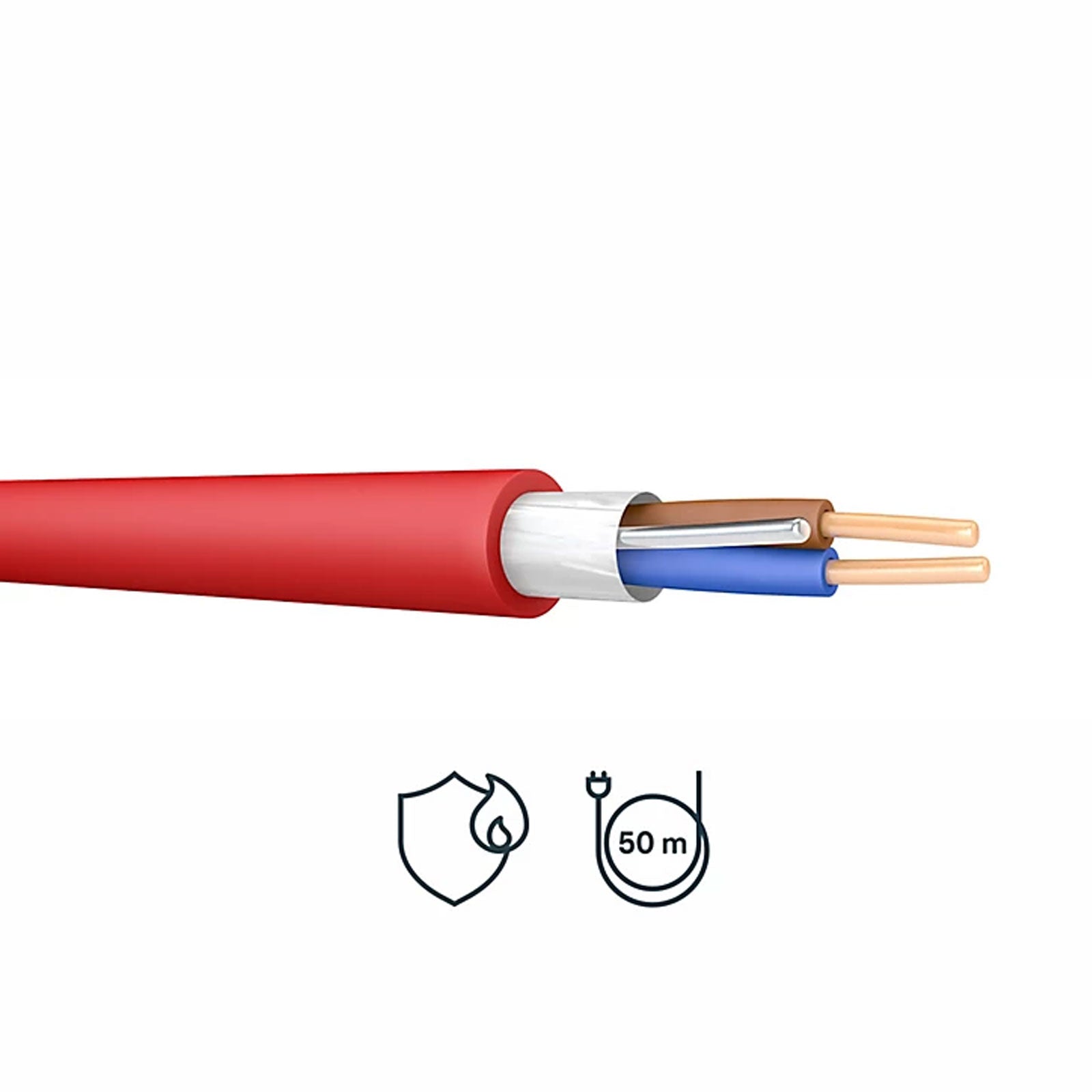 Prysmian Wiring Cable FP200 2 Core Round Red Fire Resistant 2.5mm² Drum 50m - Image 2