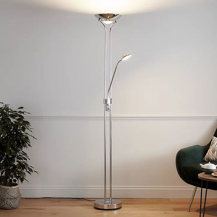 Floor Lamp Led Chrome Mother And Child Warm White 1200lm Metal Dimmable (H)1.8m - Image 2