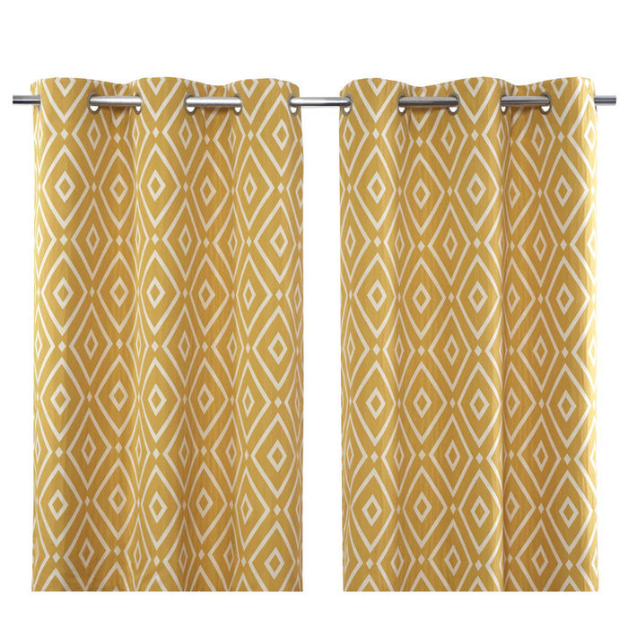 Eyelet Curtain Pair Bright Gold Bold Geo Lined Bay Window (W)167 (L)228cm - Image 1