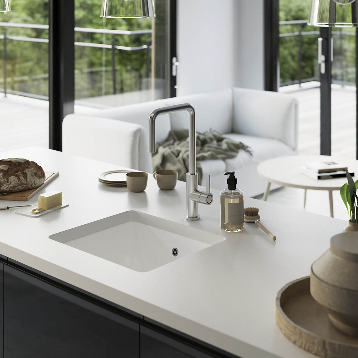 Kitchen Sink Tap Mixer Chrome Side Single Lever Swivel Spout Contemporary Faucet - Image 3