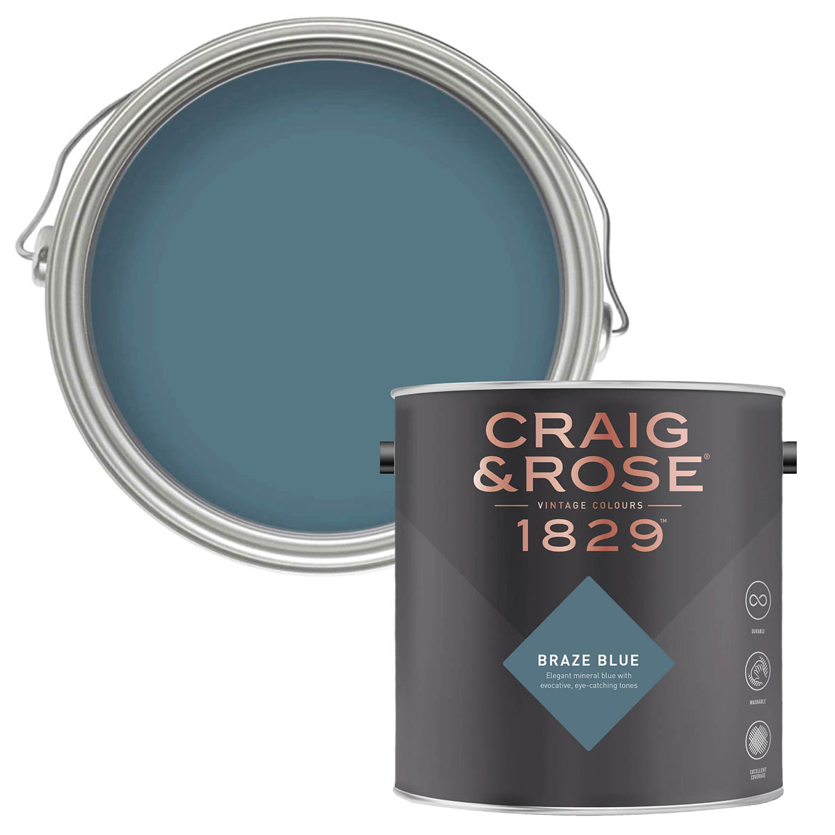Craig & Rose Emulsion Paint Wall Ceiling Quick Dry Braze Blue 1829 Chalky 2.5L - Image 1