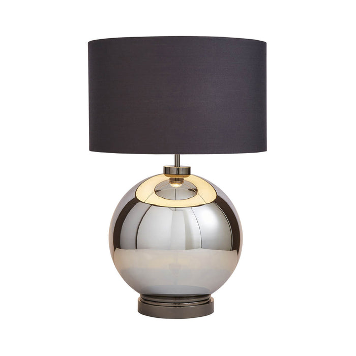 Table Lamp Black Nickel Effect Round Ball Drum Shade Modern Smoke Finish - Image 1