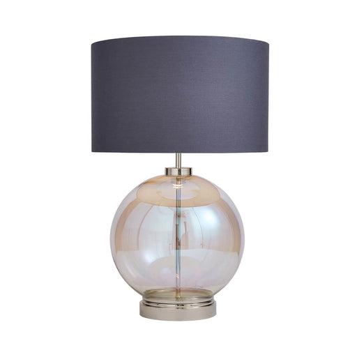 Table Lamp Ball Satin Nickel Effect Round Drum Shade Clear Base Modern - Image 1