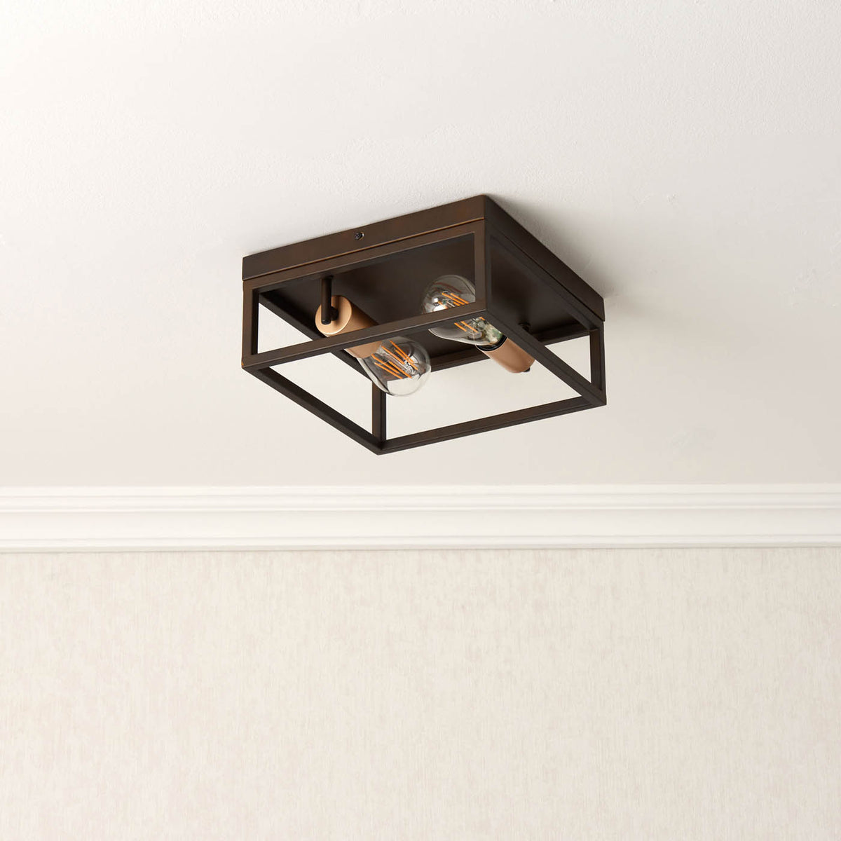 Ceiling Light 2 Lamp Matt Steel Bronze Effect Industrial Dimmable 10W IP20 - Image 1