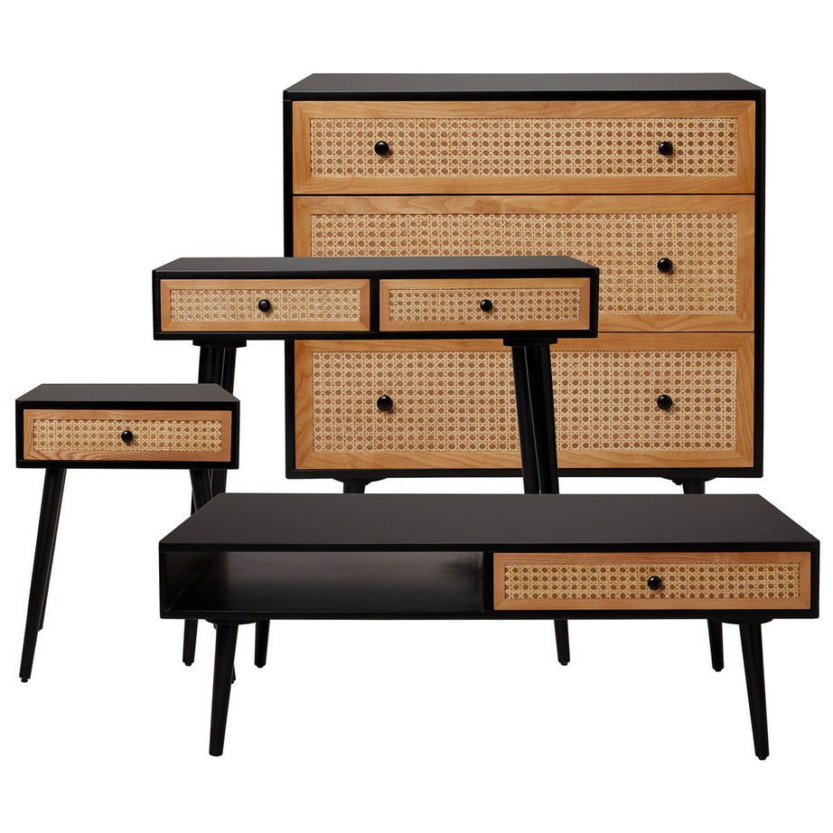 Leona Console Table 2 Drawer Matt Black Rattan Effect (H)790 (W)400 (D)800mm - Image 2