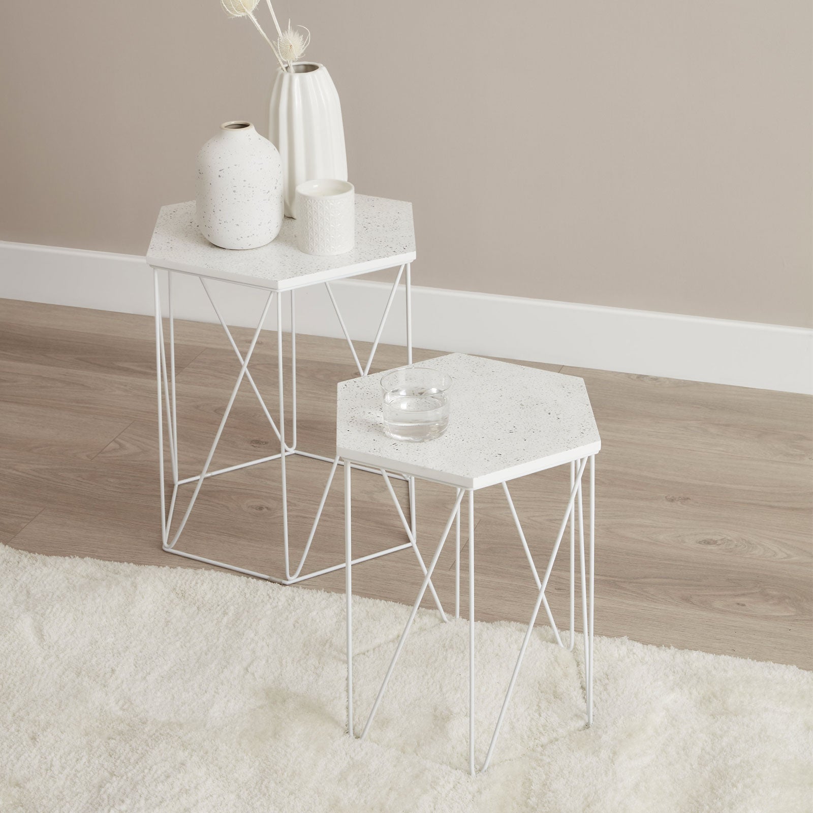 Side Table White Marble Effect Living Room Bedside Sofa Contemporary Set Of 2 - Image 7