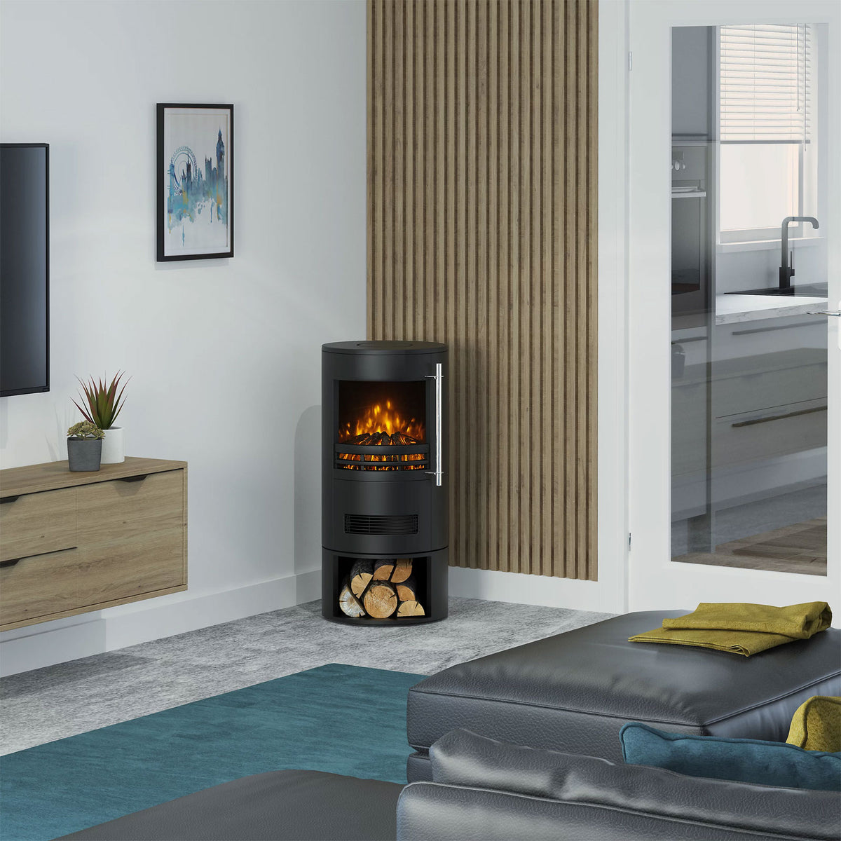 Be Modern Electric Stove Orba Tall Modern Design 2kW Black Matt LED Flame Effect - Image 3