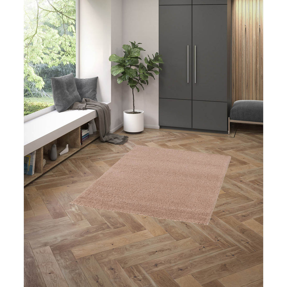 Floor Rug Shaggy Soft Medium Pale Pink Carpet Modern Rectangle (L)150 x (W)80cm - Image 3