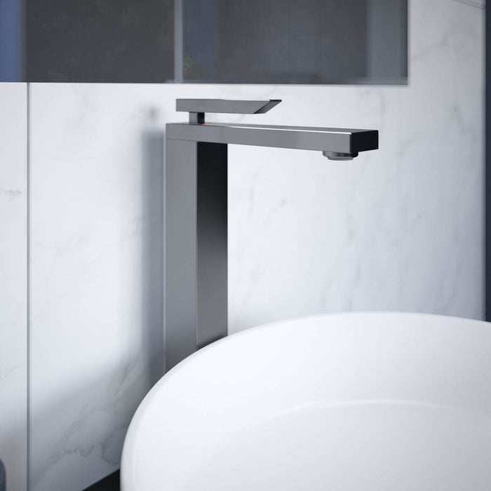 Bathroom Tap Basin Mono Mixer Single Lever Titanium Tall Square Waste Modern - Image 2