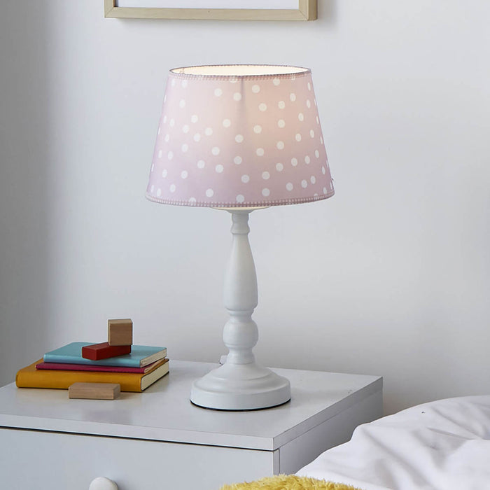 Table Lamp Integrated LED Warm White Steel Polka Dot Pink White Wood Effect - Image 3