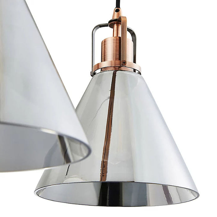 Pendant Ceiling Light 3 Way Multi Arm Cone Antique Copper Effect Industrial - Image 8