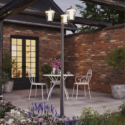 LED Post Light 3 Way Electric Garden Outdoor Lantern Dark Grey 3000lm 33W H210cm - Image 1