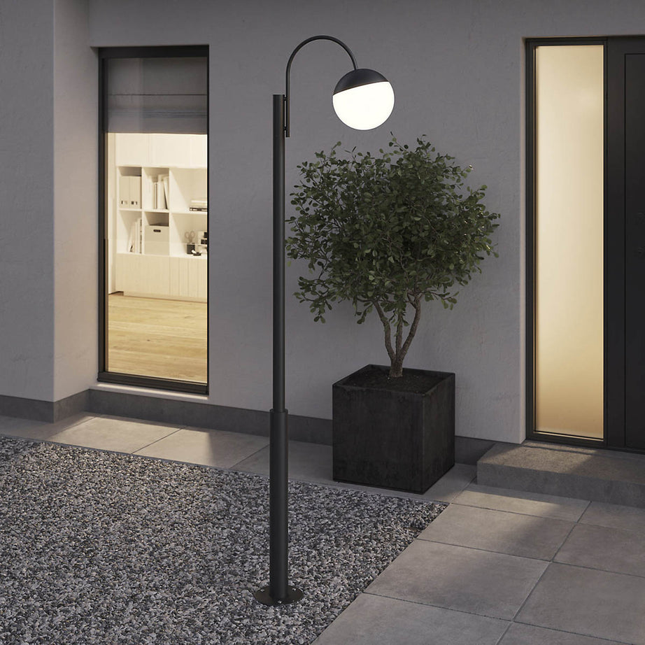 Garden Post Lantern Light Black 1 Lamp IP44 Glass Steel Outdoor Patio (H)227.4cm - Image 1