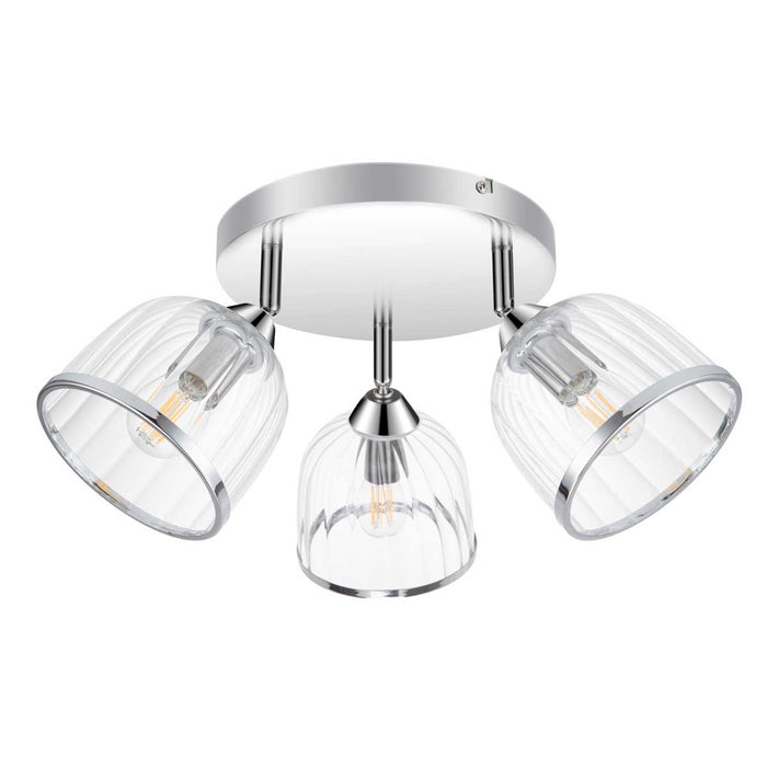 Ceiling Spotlight 3 Lamp LED Ribbed Glass Metal Chrome Effect Adjustable Modern - Image 1