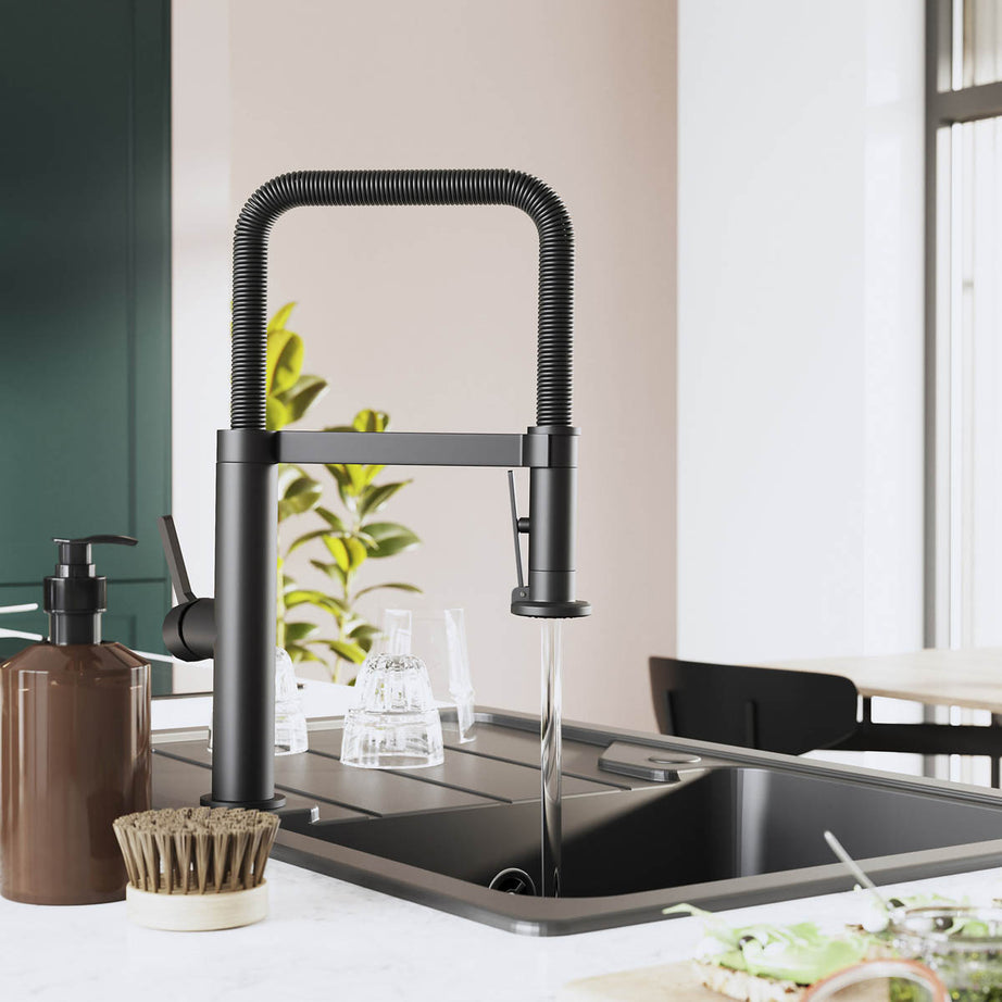 Kitchen Sink Tap Mixer Graphite Single Lever Spring Neck Swivel Spout Faucet - Image 4