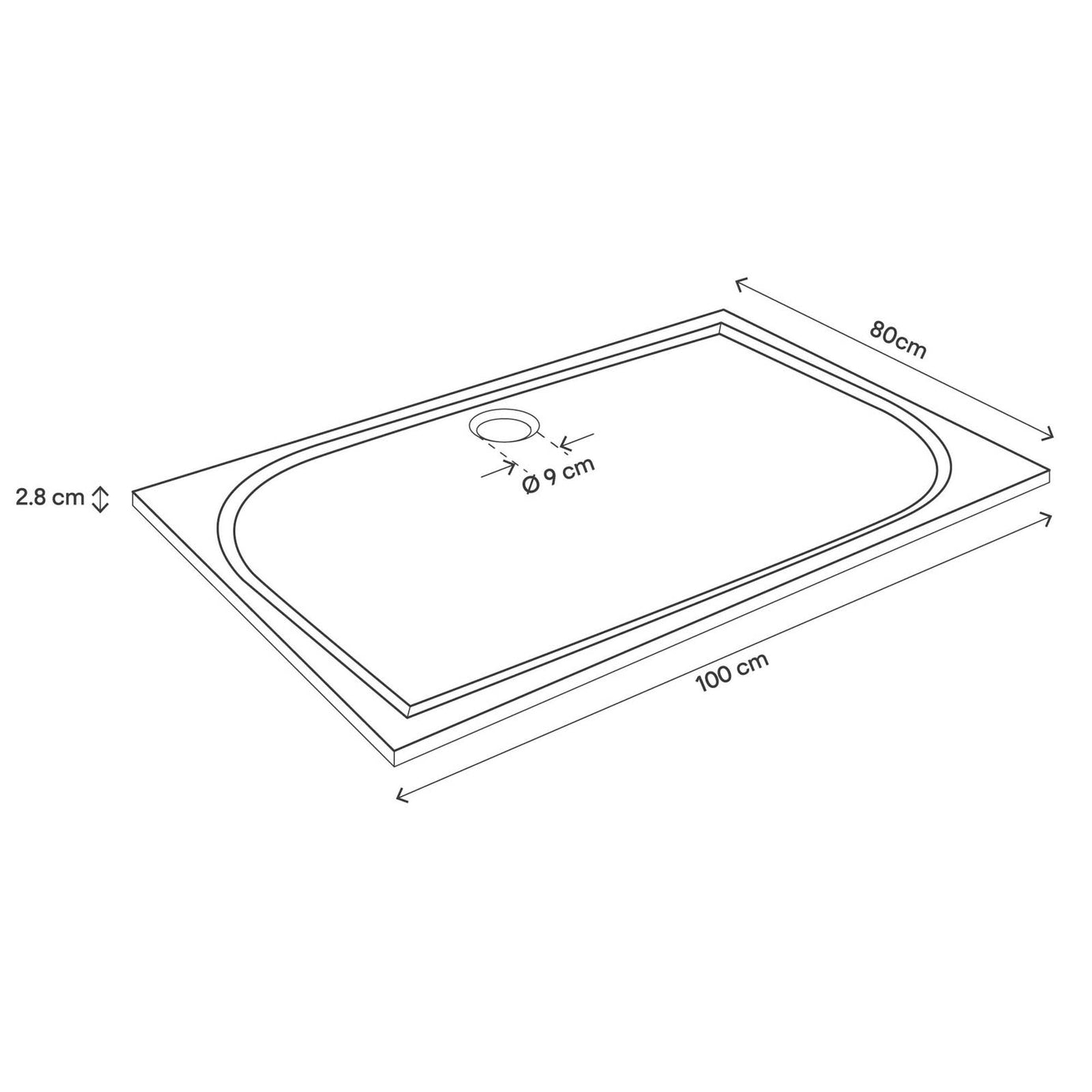 GoodHome Shower Tray Gloss White Reversible drainer (L)800x (W)1000x (H)28mm - Image 3