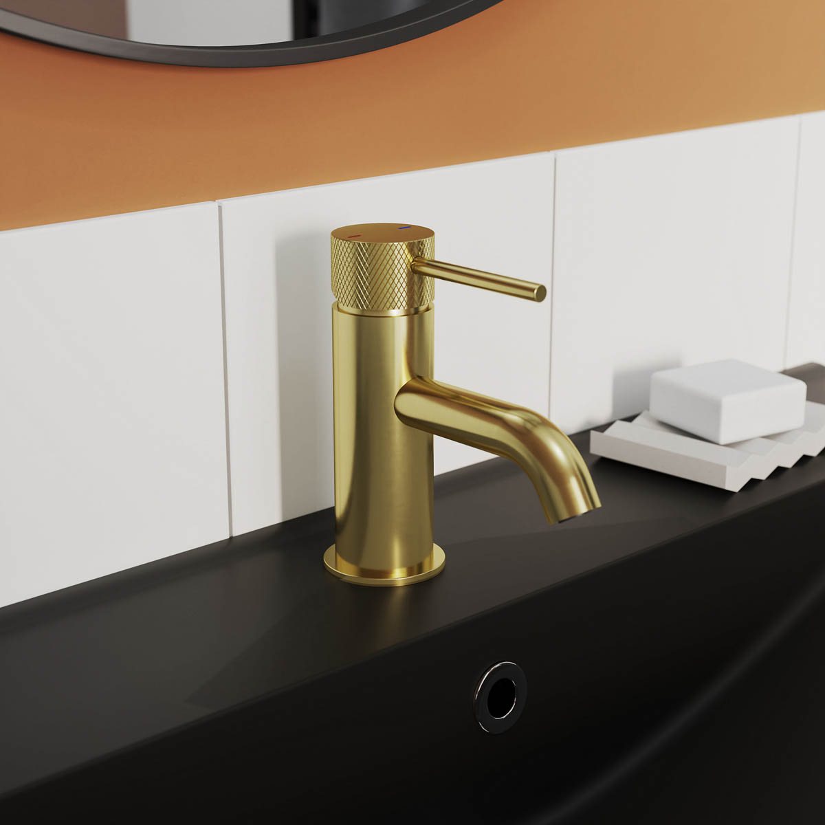 Bathroom Mixer Tap Basin Mono Satin Gold Effect Brass Round Clicker Waste - Image 5