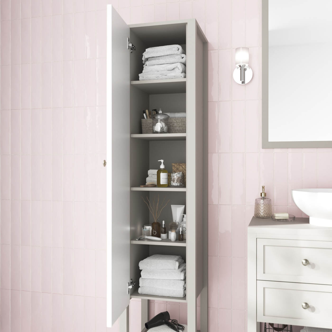 Bathroom Cabinet Perma Freestanding Tall Satin Grey Single (H)185 (W)40cm - Image 2