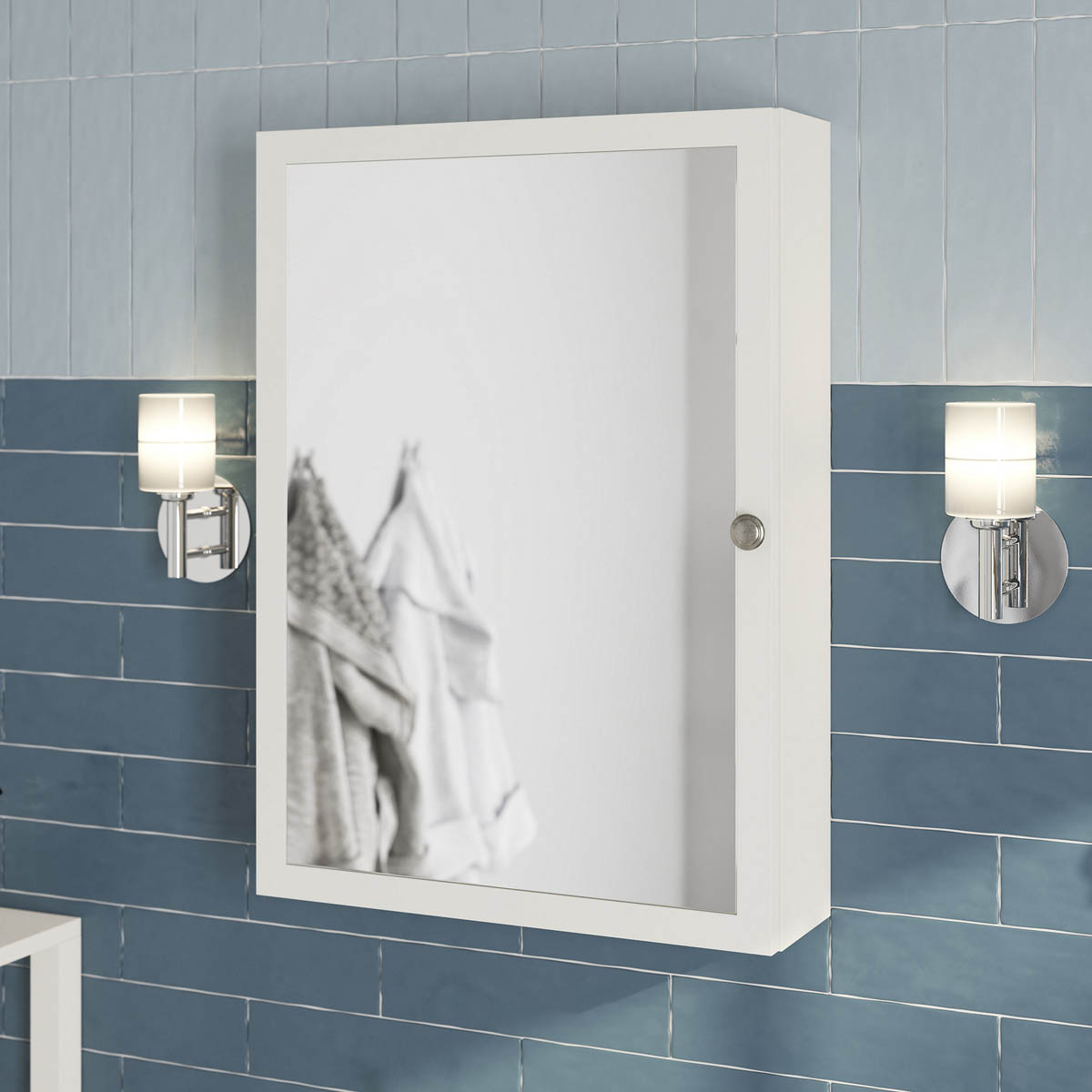 Bathroom Cabinet Wall Mounted Mirrored Single Satin White (W)500 (H)700mm - Image 1
