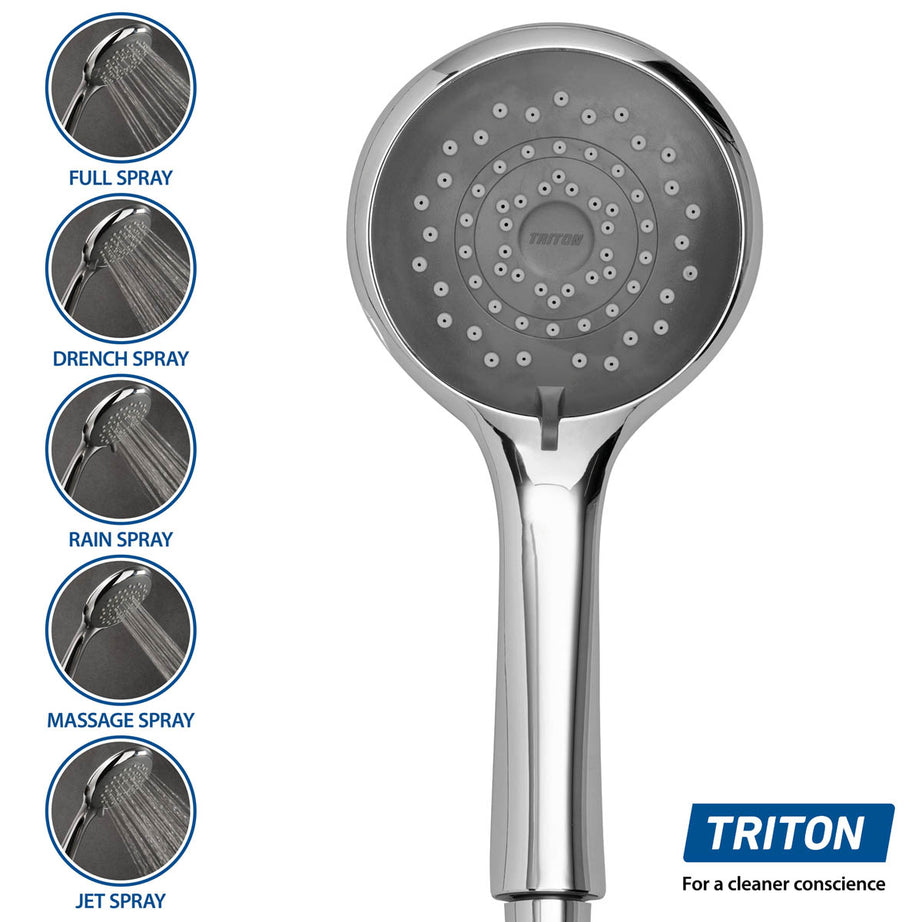 Triton Electric Shower Mixer Chrome 5-Spray Pattern Round Twin Head 9.5kW - Image 3